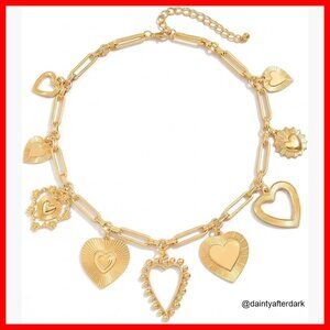 Chunky Gold Plated Heart Pendant Necklace Vintage Statement Jewelry